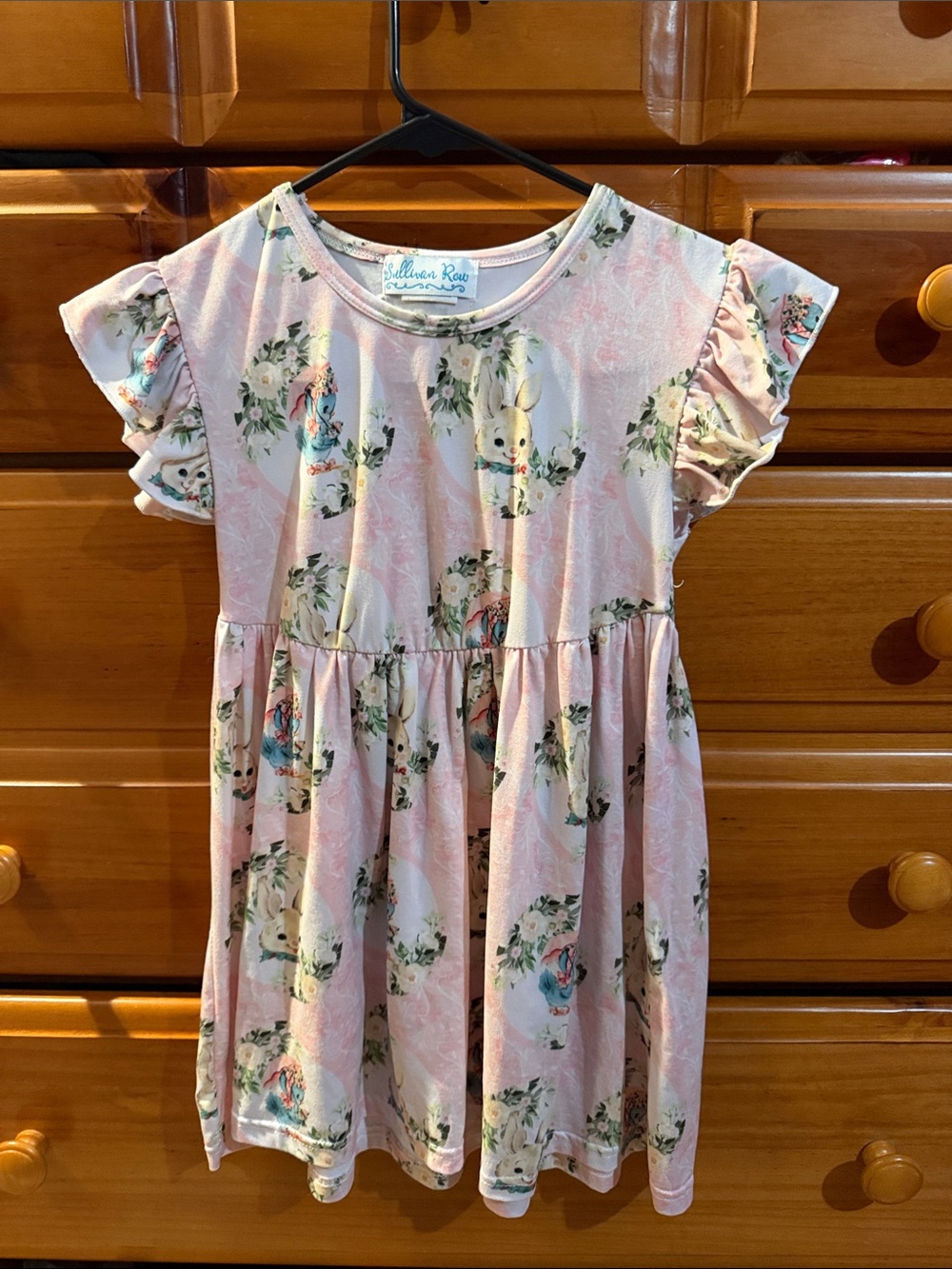 Ruffle-Sleeve Pink Bunny Floral Kids Dress Sullivan Row Boutique